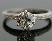 Antique Engagement Ring - Platinum with European Cut Diamond