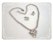 Sherman Signed Rhinestone Pendant Necklace & Earrings Demi Parure Set   1235a-022312000