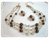 Black & Crystal Multistrand Vintage Necklace Demi Parure Set   1201ag-012312000