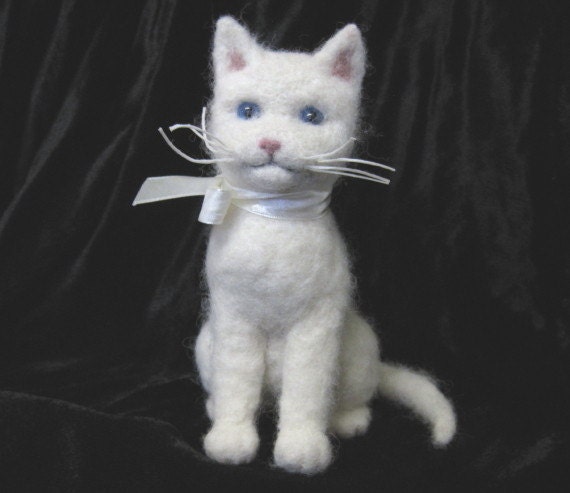 Needle Felted  White Kitten OOAK