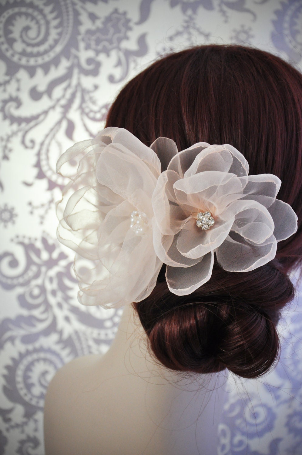 Blush Bridal Hair Flower ANY SIZE, Custom Size - Handmade Hair Flowers,Blush Pink Bridal Hair Flower Ivory, Champagne, White, Black or Blush