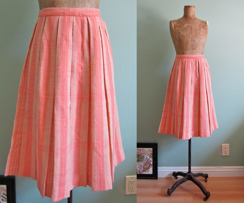 1950s skirt/ vintage full circle skirt/ 50s striped pleat skirt S