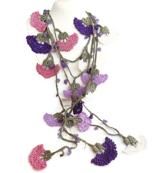 Traditional Crochet Necklace-Turkish Necklace-Purple,Pink,White Crochet Necklace