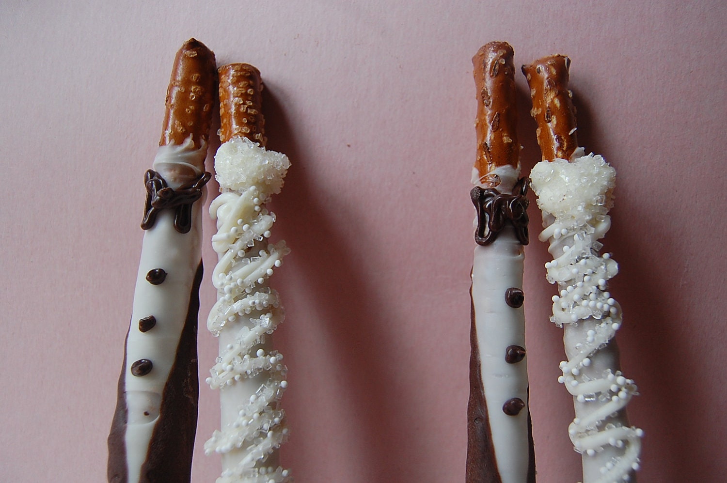 BRIDE and GROOM chocolate covered PRETZEL rods by PlainOldeJane