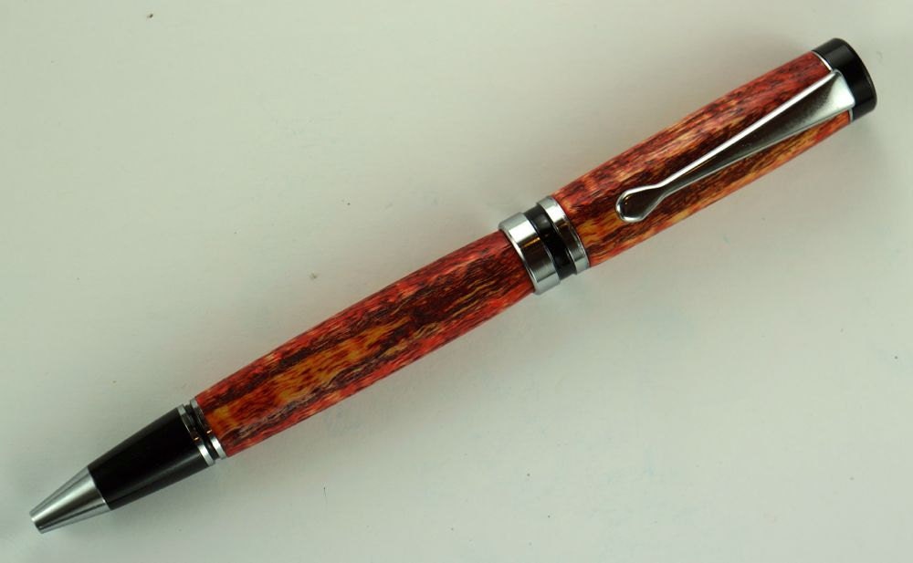 Hand turned Ink Pen Classic Style Handcrafted from Red Stained Curly White Oak Pew wood from Grace River Church 309
