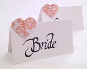 Origami Heart Place Cards, Wedding Escort Cards - Favor sets of 20 -Damask print any color