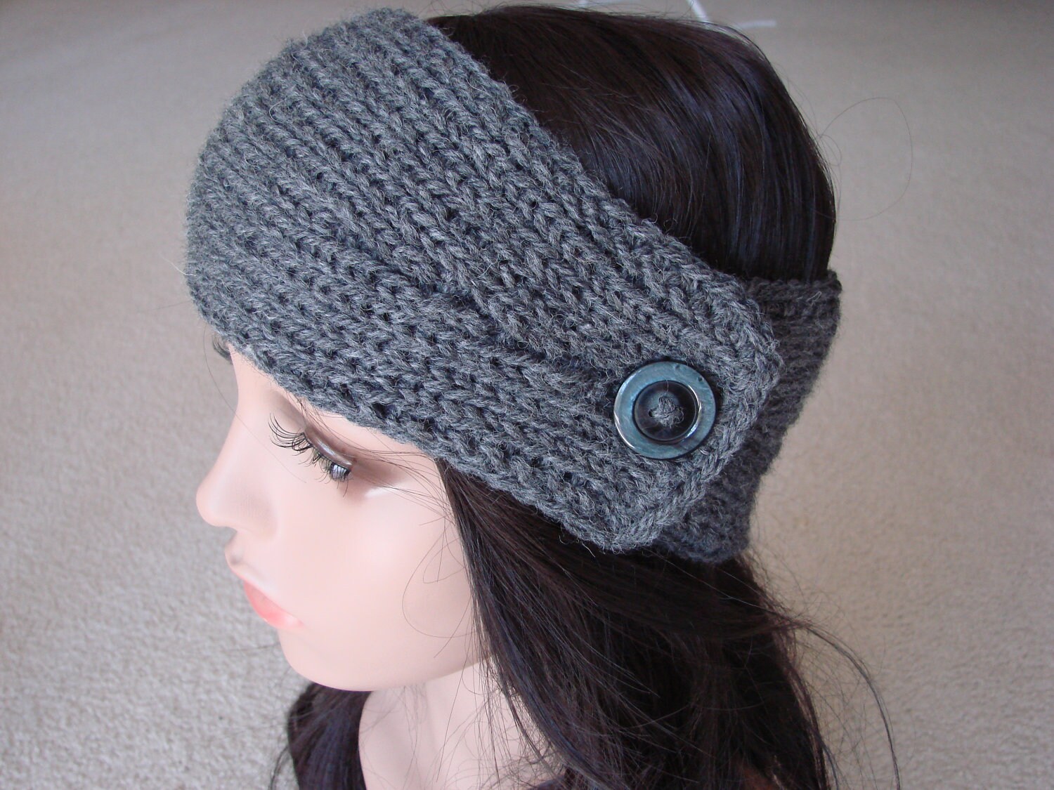 100% Wool Crochet Knit Headband Woman Teen Young Adult Girl handmaded knit dark grey ski