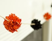 Orange and Black Halloween Book Page Pom Pom Garland - Six Feet Long - Sports and Tailgating Decor - Upcycled Photo Prop - Ready to Ship