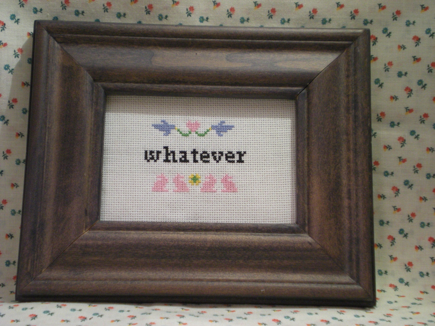 Wall Art Embroidery Cross Stitch whatever Funny Gift Framed. Perfect for Christmas