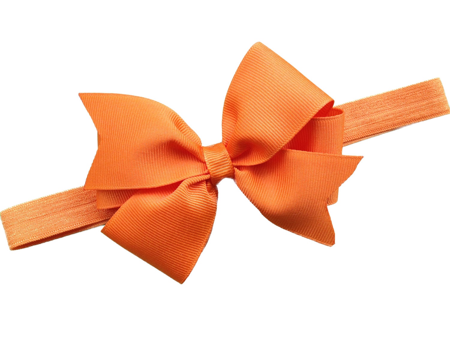 Orange elastic headband with 4 inch bow - orange baby headband, orange newborn headband
