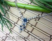 Rhinestone Necklace, Blue, Clear, Silver Tone Metal, Fancy, Elegant, Classy, Vintage