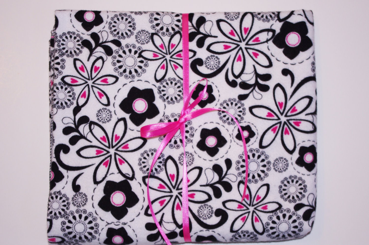 Extra Large Receiving/Swaddle Blanket or Nursing Cover - Pink Black White Floral 36x42