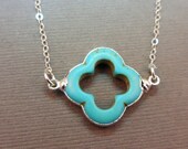 Turquoise Clover Necklace Edged in Sterling Silver on Sterling Chain available in 24k gold too