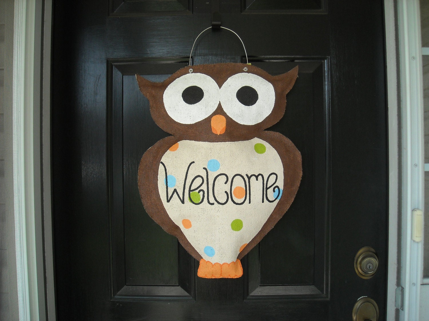 Burlap Owl with Colored Dots