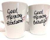 Latte mug couple set of 2 Personalized mug set- "Beautiful and Handsome" mug set perfect couple gift wedding gift, housewarming Gift