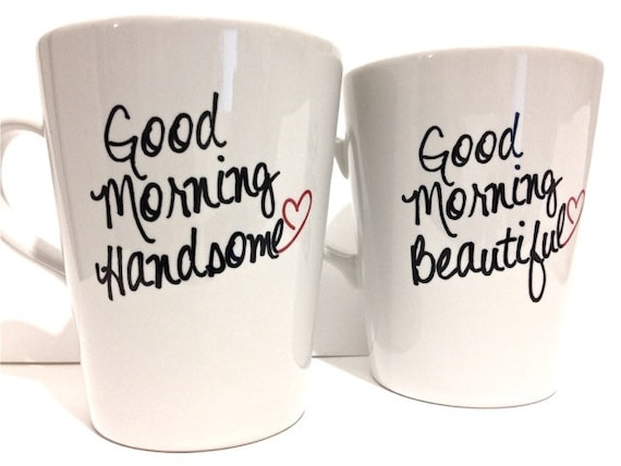 Latte mug couple set of 2 Personalized mug set- "Beautiful and Handsome" mug set perfect couple gift wedding gift, housewarming Gift