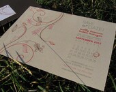 Save the Date - Autumn Flourish - Fall Wedding Elegant Rustic Vintage Unique Natural Shabby Chic Chocolate Brown Orange Fuchsia