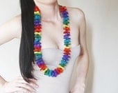 Felt Hawaii Necklace, Rainbow Hawaii Necklace, Hawaiian Necklace, Flower Necklace, Long Necklace, Hippie Jewelry, Flower Power, Gay Pride
