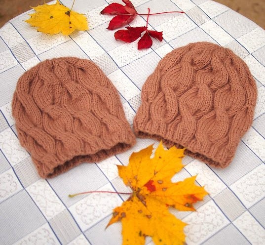 Hand knit hat, womens hat, beanie, autumn fashion, fall accessories for women and girls, hand knit cables in beige / honey