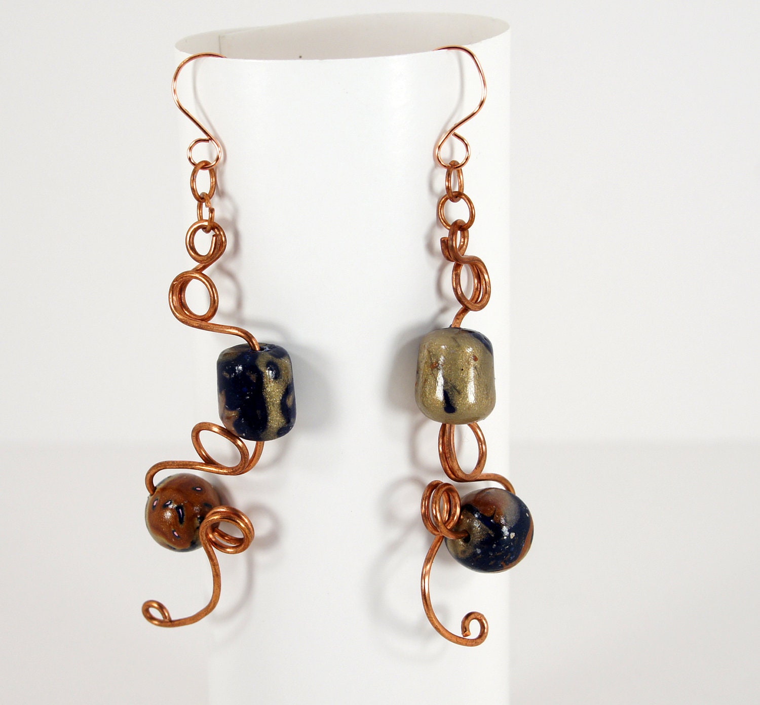 Twisted Wire Earrings  with Lovingly Handmade Polymer Clay Beads and Swirls 1393