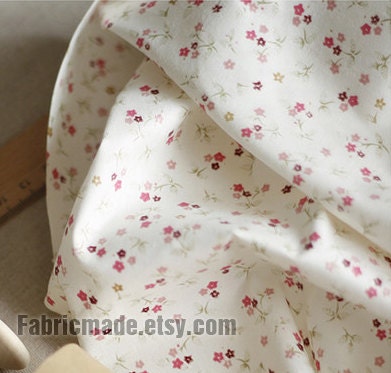1/2 yard Floral Cotton Fabric - Off White Fabric with Tiny Purple floral, Shabby Chic Flower on Off White Cotton, Quilt Fabric