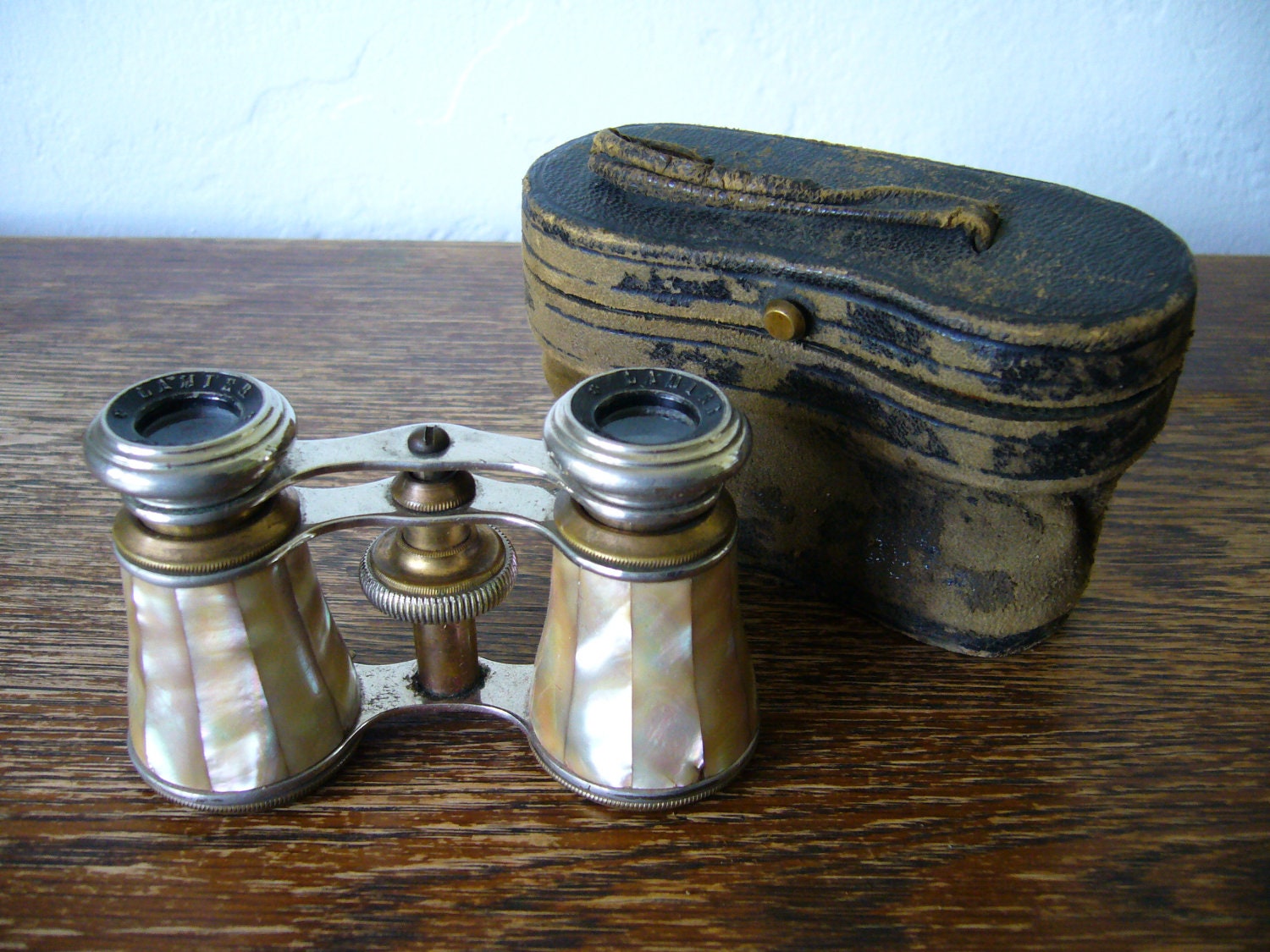 Lamier Paris Mother of Pearl Opera Glasses with Leather Case