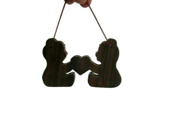 Valentines Bears Ornament -  Wooden Decor - READY TO SHIP