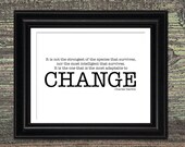 CHANGE, Charles Darwin Quote, Inspirational Quote, Featured in Black and White, Motivational Art, Steampunk Decor, 8x10