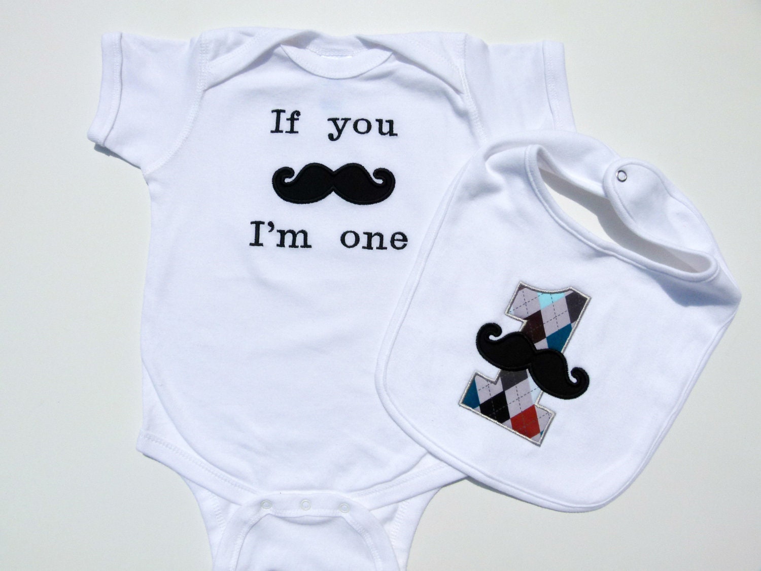 1st Birthday Boy Mustache Onesie Bib Gift Set For The Little Man
