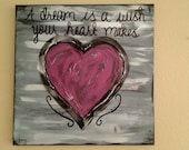 A dream is a wish your heart makes Purple heart textured Canvas
