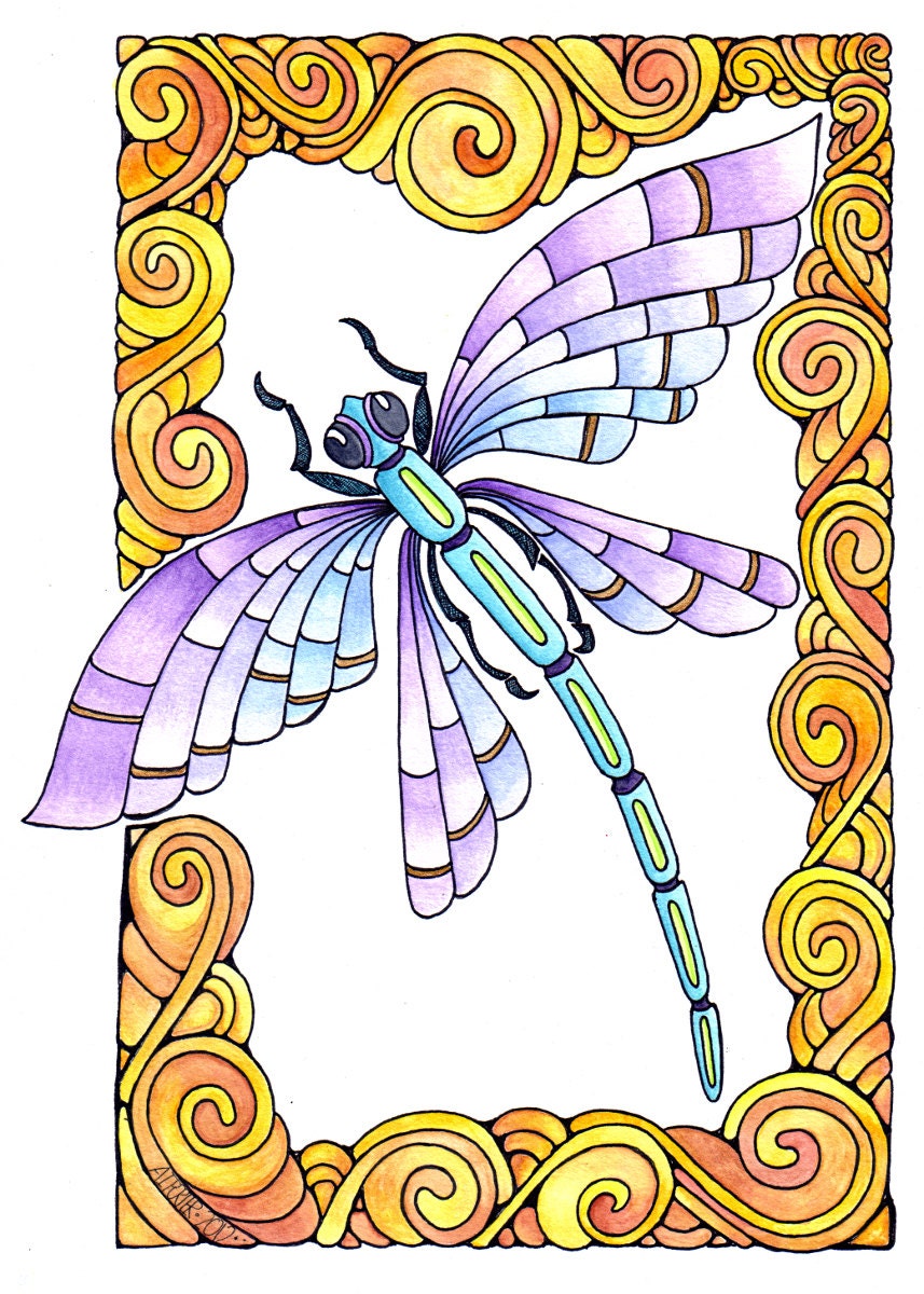 Items Similar To Dragonfly Original Drawing Watercolour Whimsical