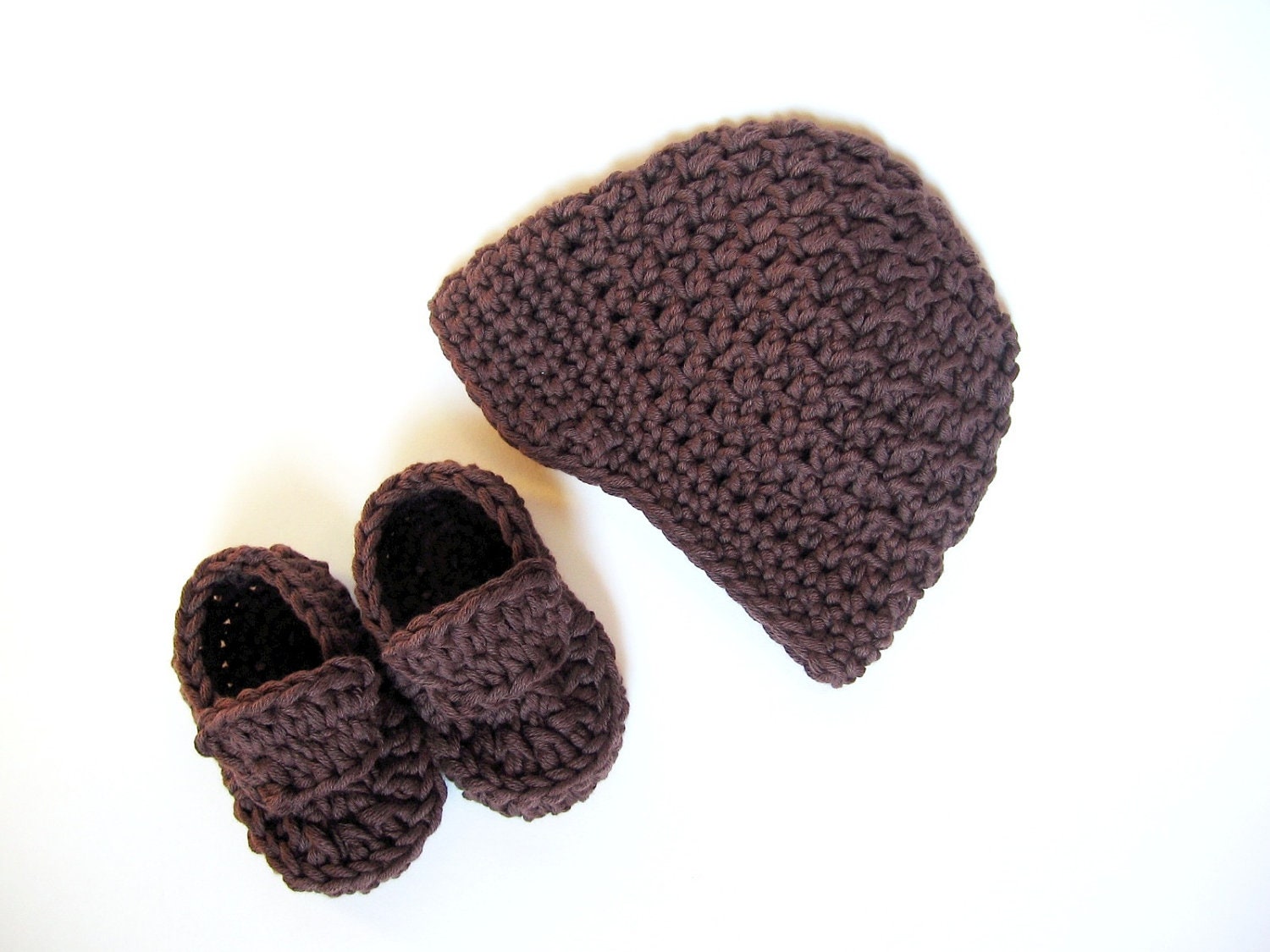 Organic Baby Boy Crochet Hat and Loafers, Chocolate Brown, Organic Cotton, Cute Photo Prop, newborn, 0-3 month