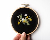 Geometric Abstract Embroidery - 4 Inch Hoop Art - Crewel Stitches - OOAK - Hand Stitched - Quirky Triangles - Black