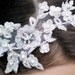 Metallic Silver Lace Wedding Headband Embroidered with Real Pearls, Rhinestones and Crystals