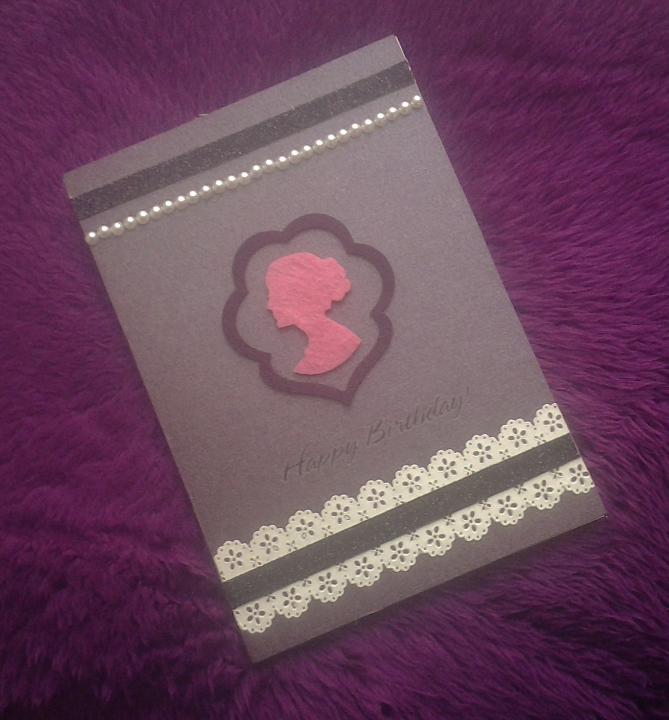 Birthday Card with Silhouette portrait and lace border