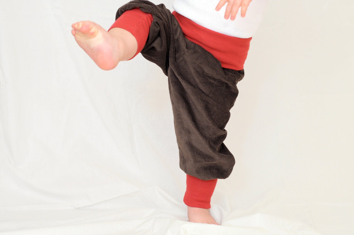 Comfy toddler baggy pants. Organic children clothing. Unisex corduroy trousers, baby pants for boys and girls