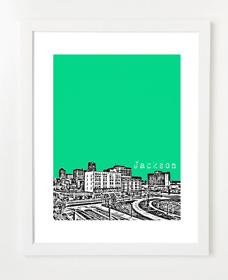 Jackson Mississippi Poster  - City Skyline Art Print - 8x10
