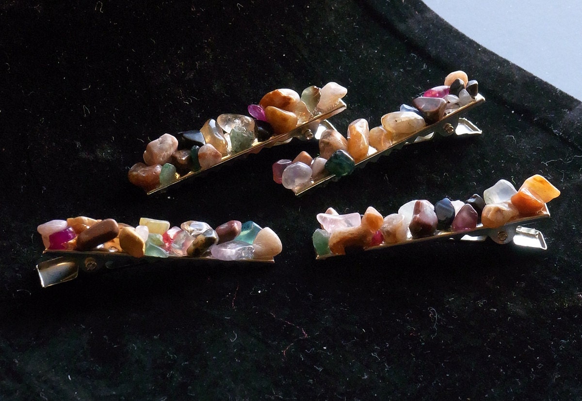 Assorted Semi Precious Stone Hair Grips, Alligator Hair Grips, Beak Clips, Hair Accessories, Gifts under 10 pounds