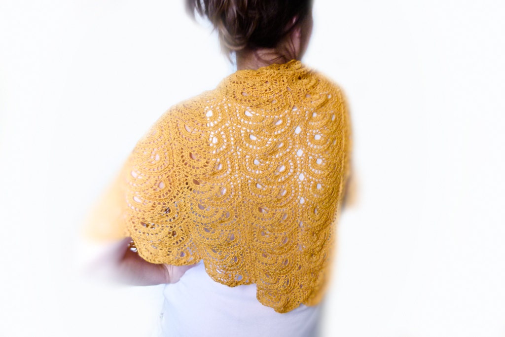 Oversized  lace top capelet. Golden rod Crochet lightweight  lacy top cape. knitwear fashion