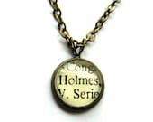 Sherlock Holmes Necklace Vintage Library Card Brass Charm by The Written Nerd