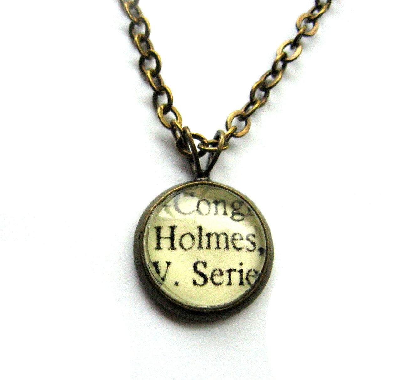 Sherlock Holmes Necklace Vintage Library Card Brass Charm by The Written Nerd