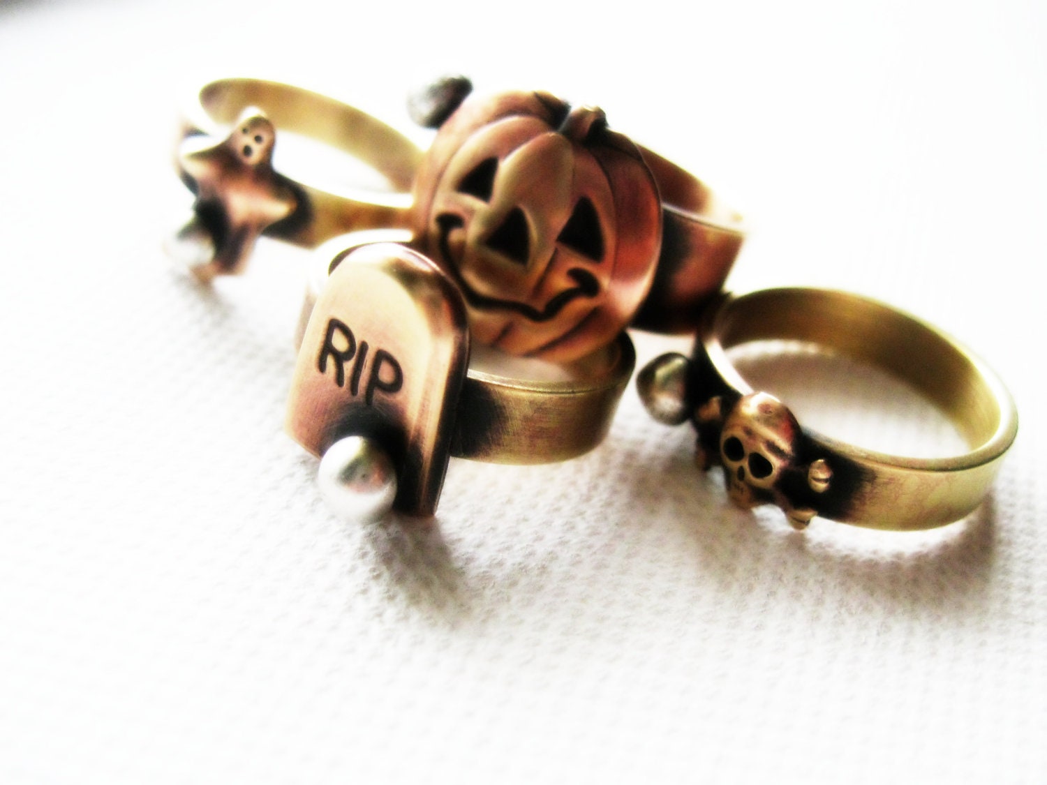 Ghost Ring Halloween Jewelry Rustic Brass Sterling Silver Novelty Geekery Oxidized