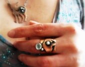 Buffalo Ring Bison Aquamarine Rustic Copper Wide Band Sterling Silver Balls Metalsmith Novelty Geekery