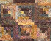 Lap Quilt, Sofa Quilt, Quilted Throw - Log Cabin Autumn Joy Batik