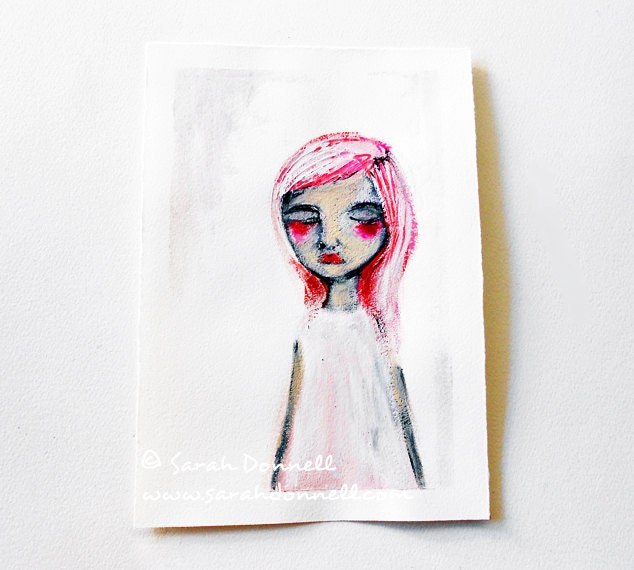 Original Painting Artwork Acrylic Mixed Media Woman Girl Textural Portrait Painting Neon Pink Australian Artist sarahdonnell