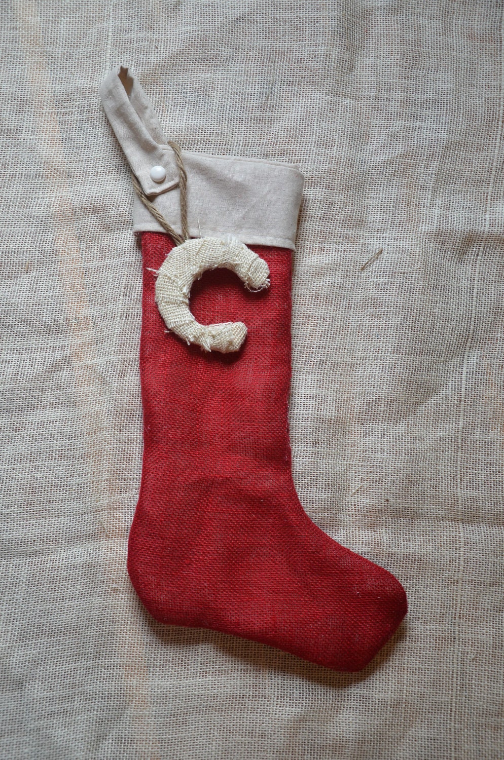 Single Christmas stocking- Burlap stocking- Stocking stuffer ideas-Personalized christmas