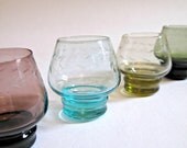 Set of 4 Vintage Etched Glass Multi-Coloured Glasses