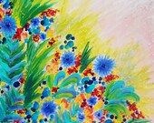 SALE - Beautiful Original Floral Painting, FREE SHIPPING 11 x 14 Bright Bold Rainbow Colorful Flowers Gift For Her Christmas 2012