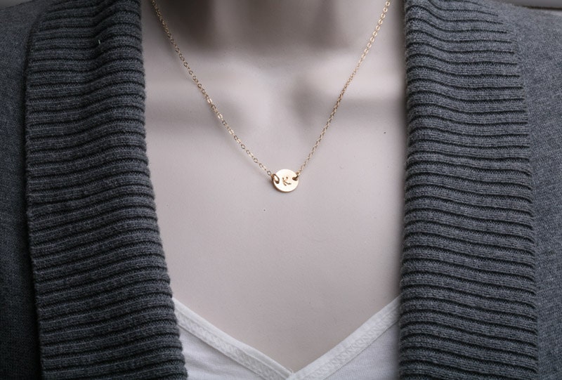 Monogram Necklace, Personalized,GOLD Initial Disc Charm Necklace,Small initial letter charm,Mother's Jewelry,Daily Jewelry