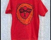Hipster Lion Batik Shirt - Youth L / Adult S - Red and Gold - 100% Cotton